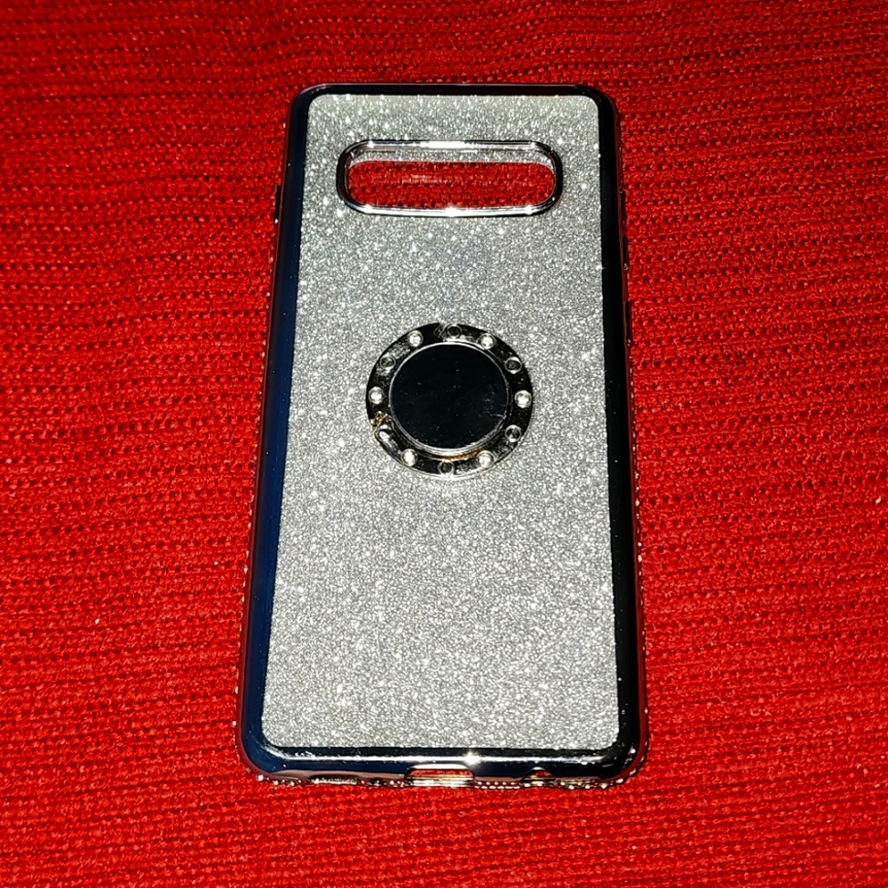 Silver Glitter and Rhinestone Ring Case for Samsung Galaxy S10 Plus Phone